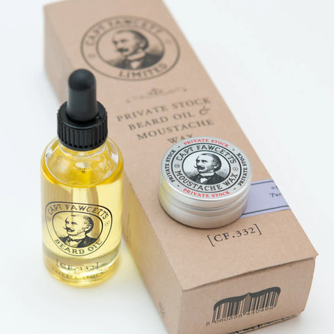 Captain Fawcett’s - Private Stock skjeggolje og bartevoks Gavesett